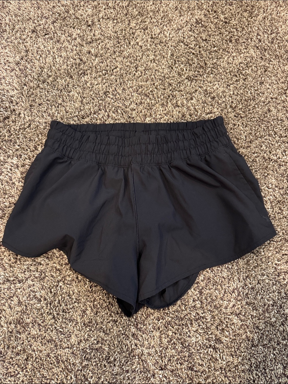 aerie Black Smocked-Waist Athletic Shorts